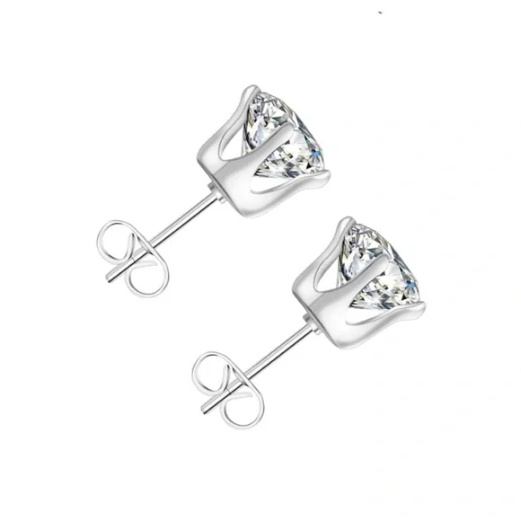 7mm Clear CZ Stud Earrings | Stainless Steel Hypoallergenic - Picture 1 of 4